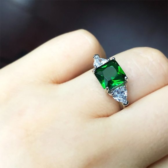 💝 Dainty Square Gemstone Zircon Princess Cut Green Rings for Women, EVGG1240 - Picture 5 of 8